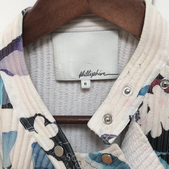 3.1 Phillip Lim Floral print corded moto jacket in white, beige, blue, purple. - Picture 3 of 7